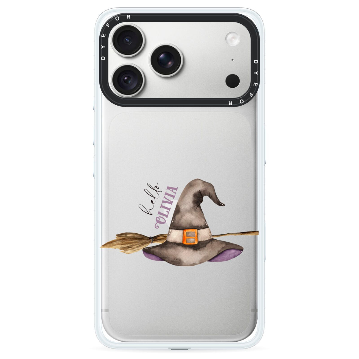 Hello Witch Hat Personalised iPhone 18 Pro Black Impact Pre order Case on Silver phone