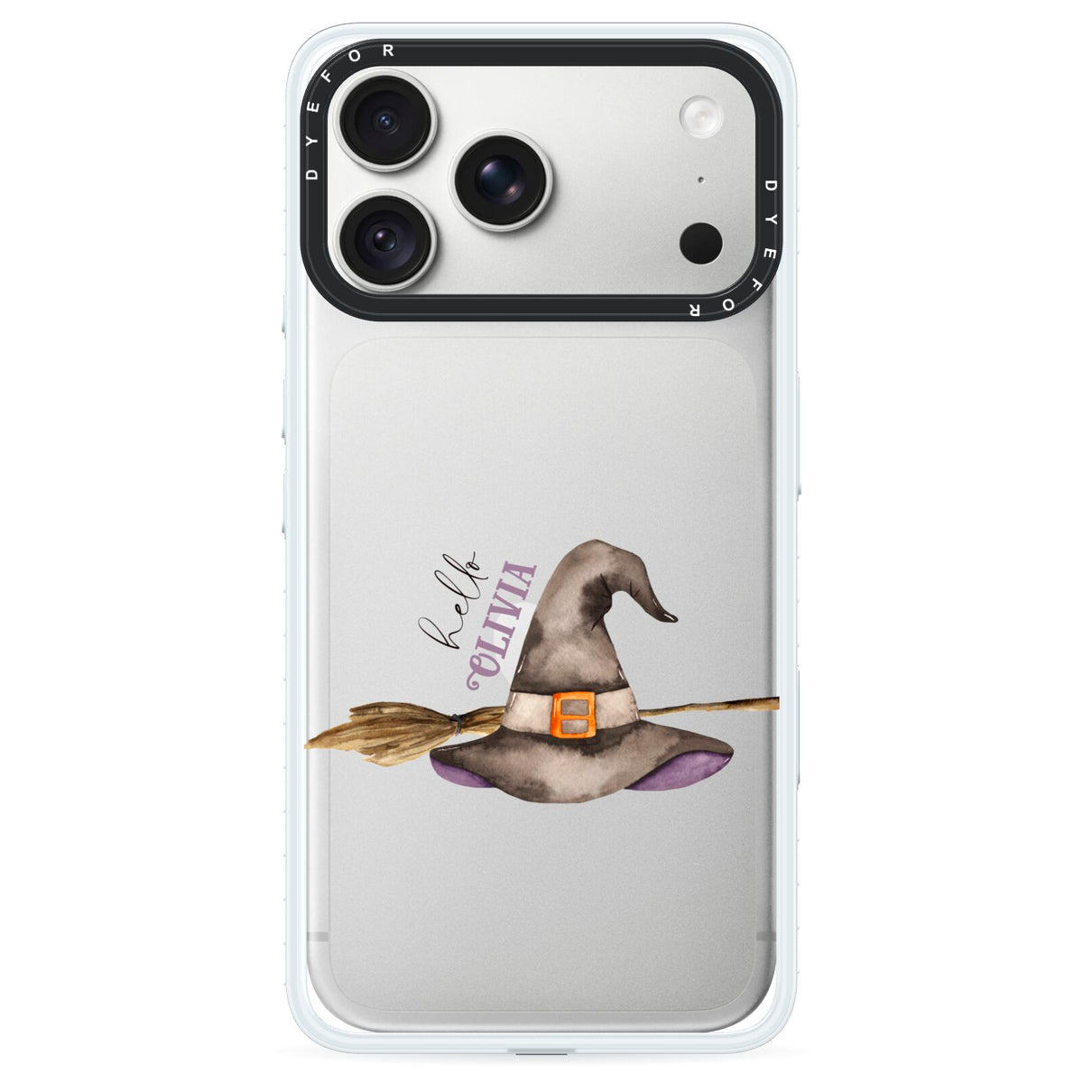 Hello Witch Hat Personalised iPhone 18 Pro Max Black Impact Pre order Case on Silver phone