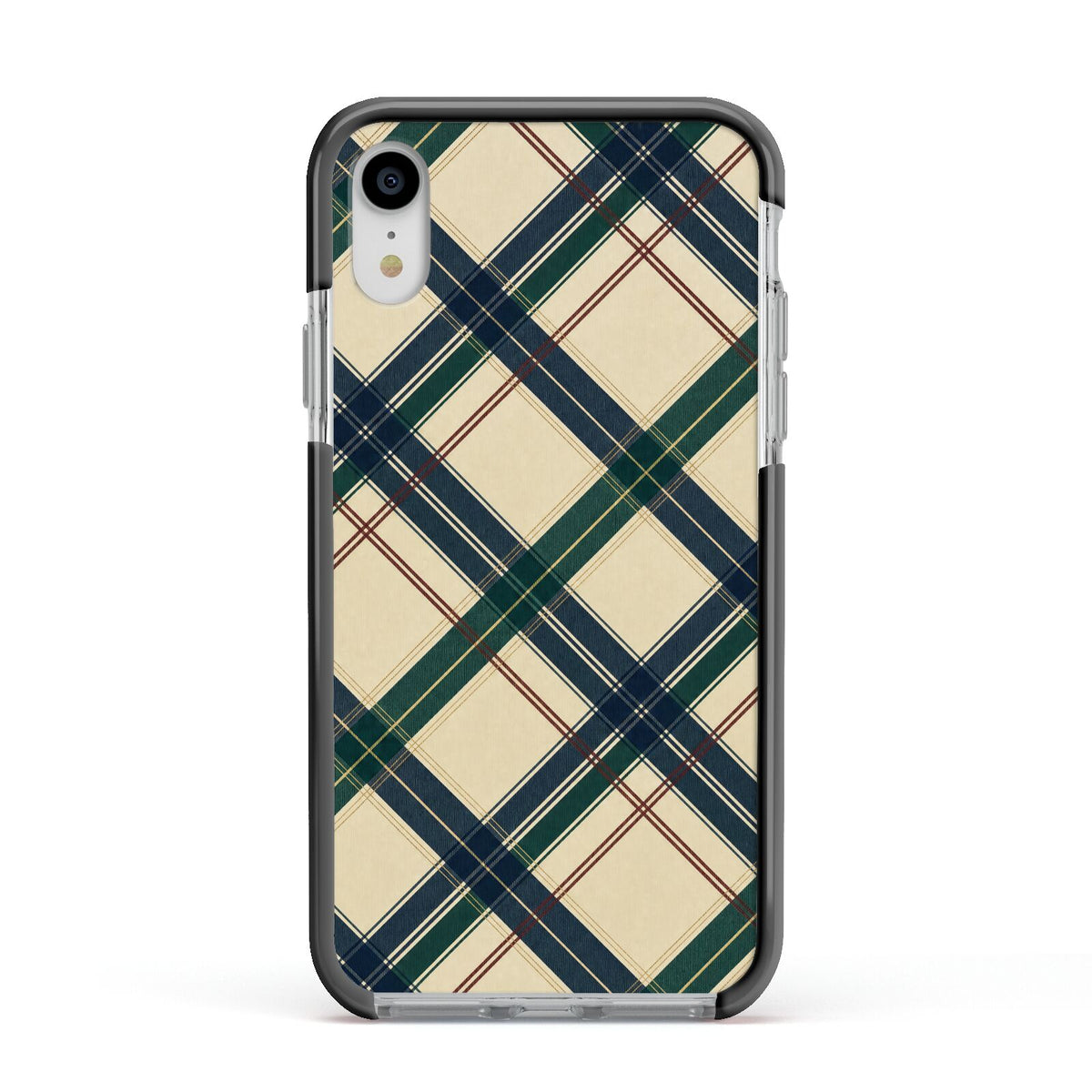 Heritage Club Plaid Apple iPhone XR Impact Case Black Edge on Silver Phone