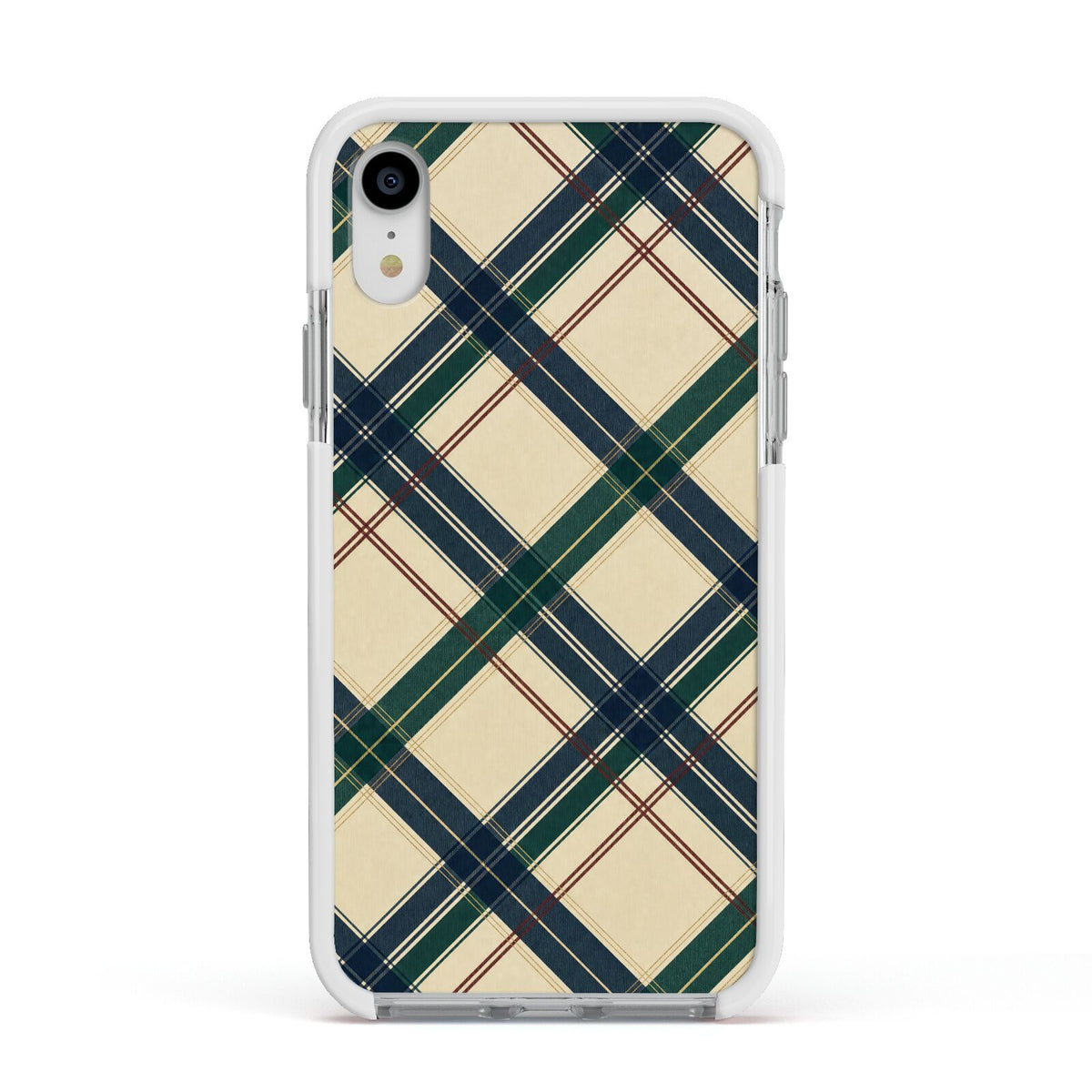 Heritage Club Plaid Apple iPhone XR Impact Case White Edge on Silver Phone