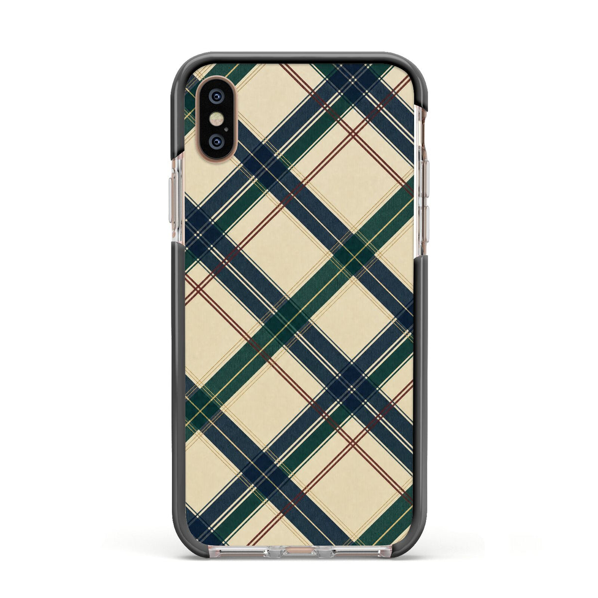 Heritage Club Plaid Apple iPhone Xs Impact Case Black Edge on Gold Phone
