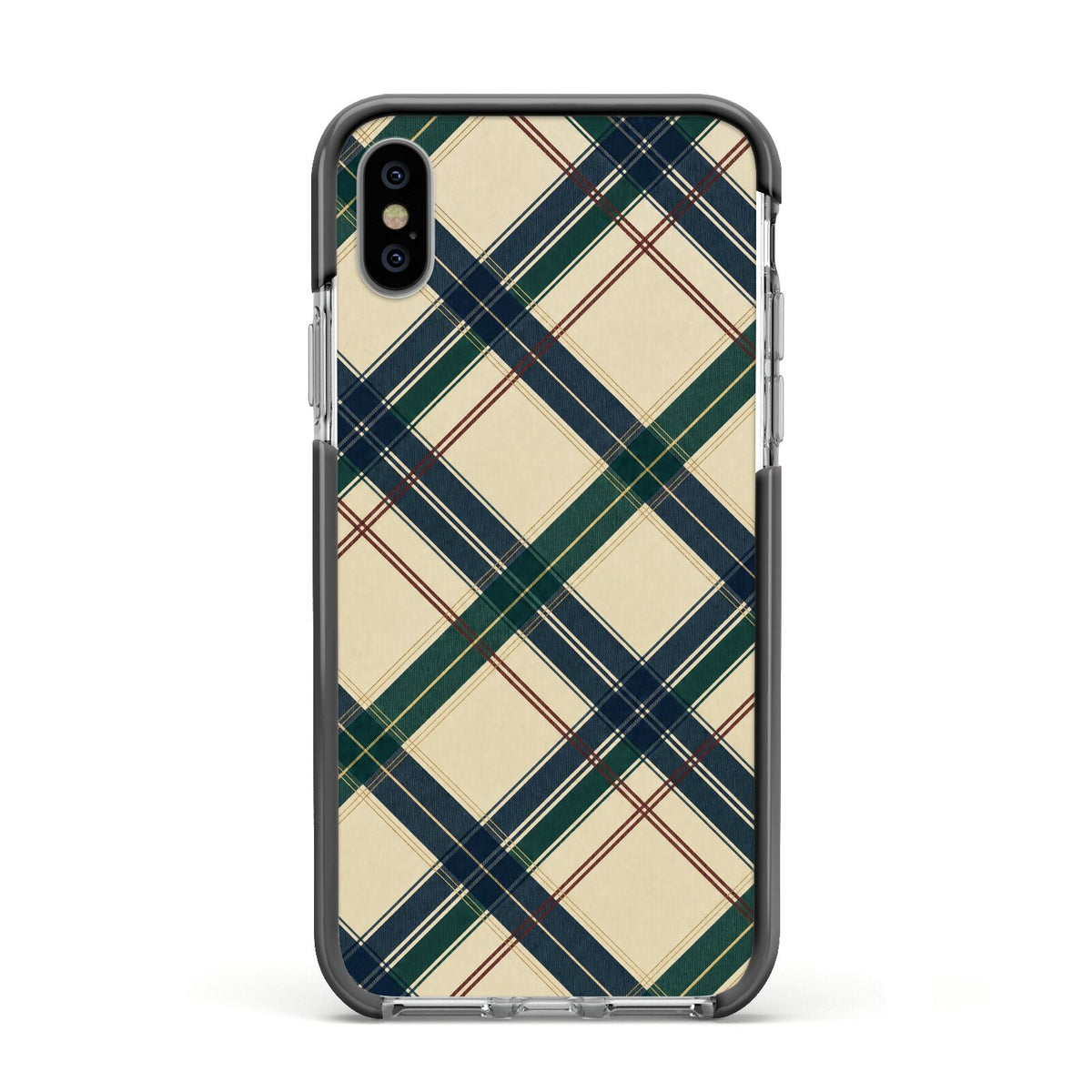 Heritage Club Plaid Apple iPhone Xs Impact Case Black Edge on Silver Phone