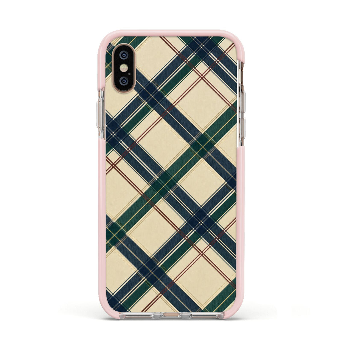 Heritage Club Plaid Apple iPhone Xs Impact Case Pink Edge on Gold Phone