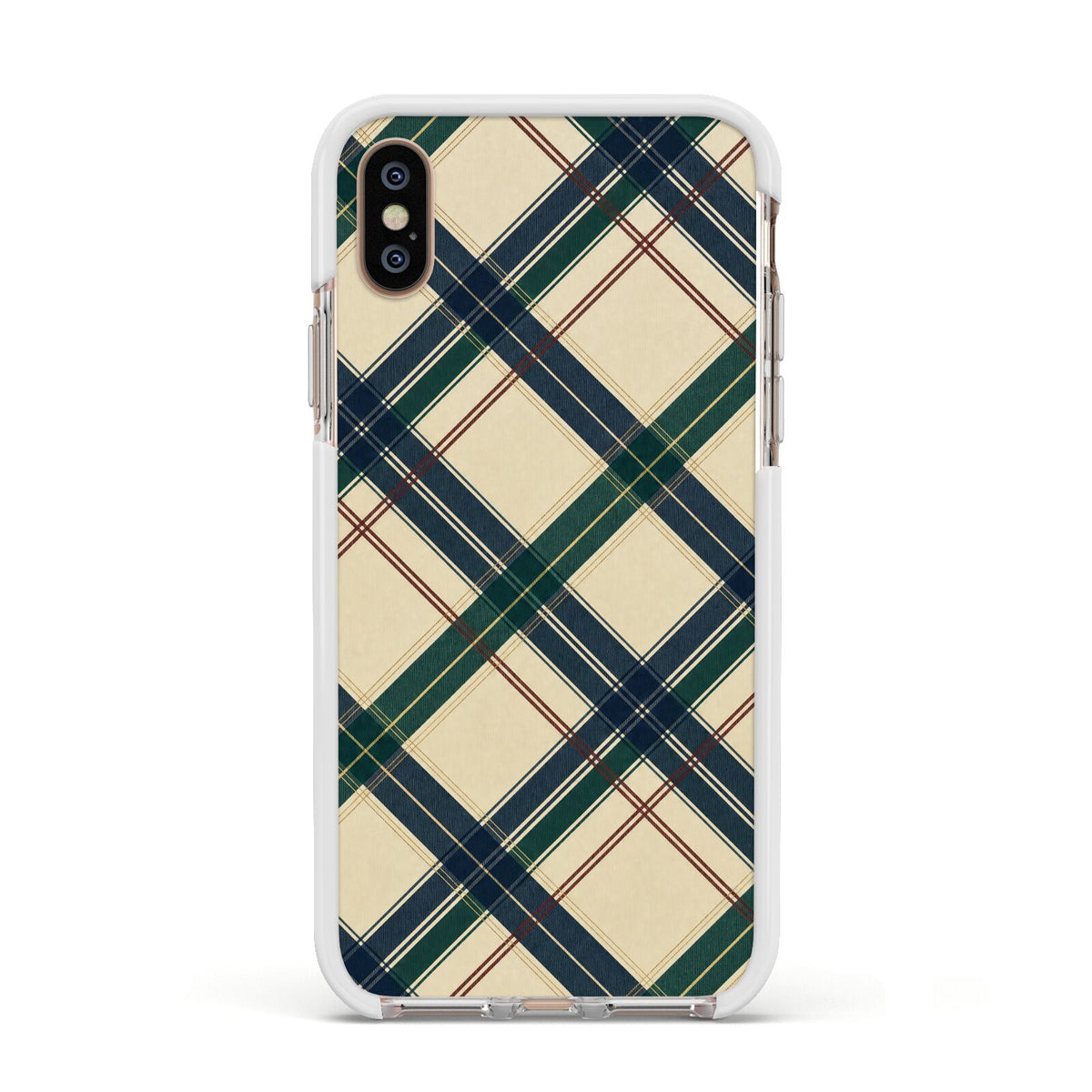 Heritage Club Plaid Apple iPhone Xs Impact Case White Edge on Gold Phone