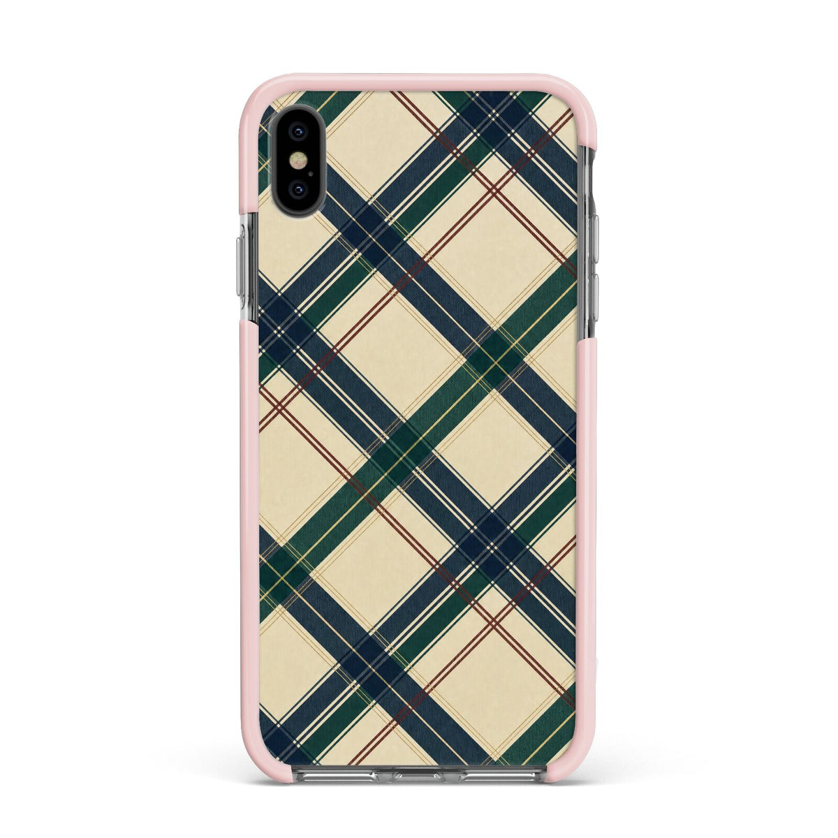 Heritage Club Plaid Apple iPhone Xs Max Impact Case Pink Edge on Black Phone