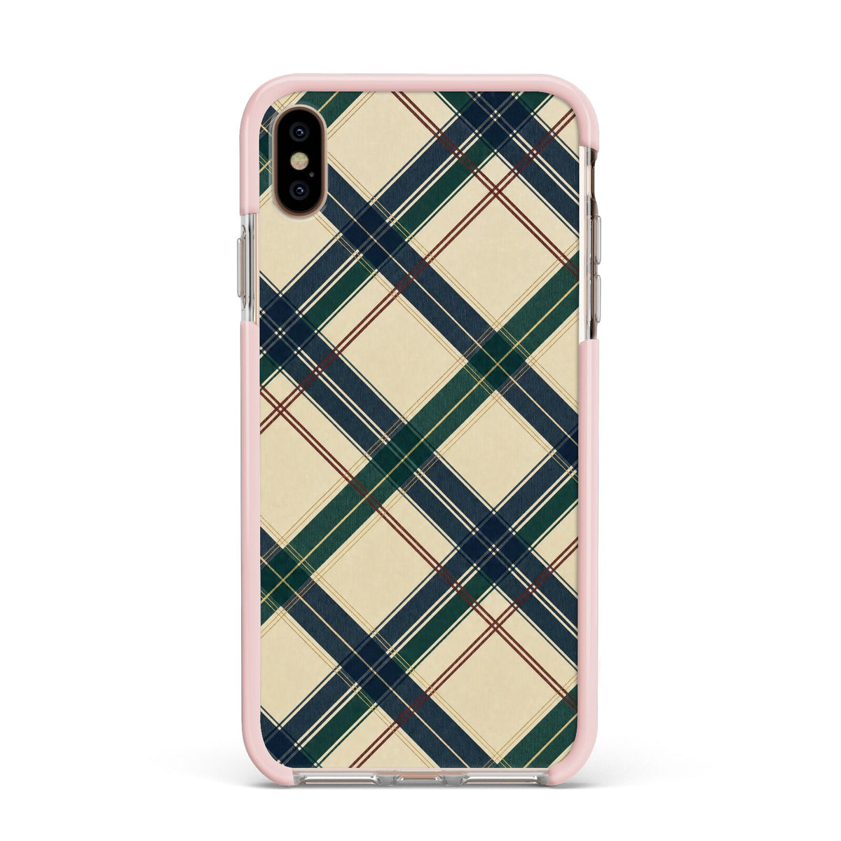 Heritage Club Plaid Apple iPhone Xs Max Impact Case Pink Edge on Gold Phone