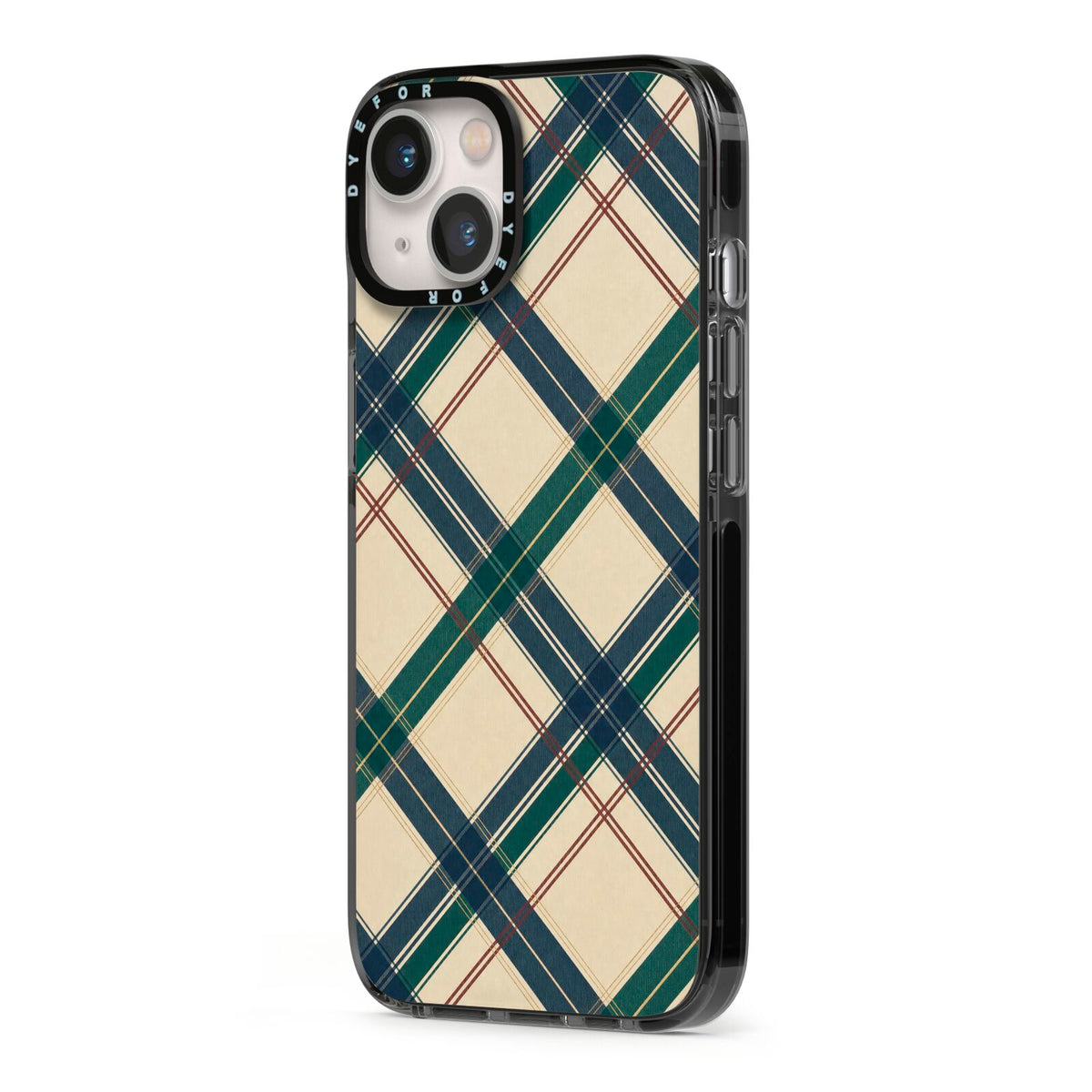 Heritage Club Plaid iPhone 13 Black Impact Case Side Angle on Silver phone