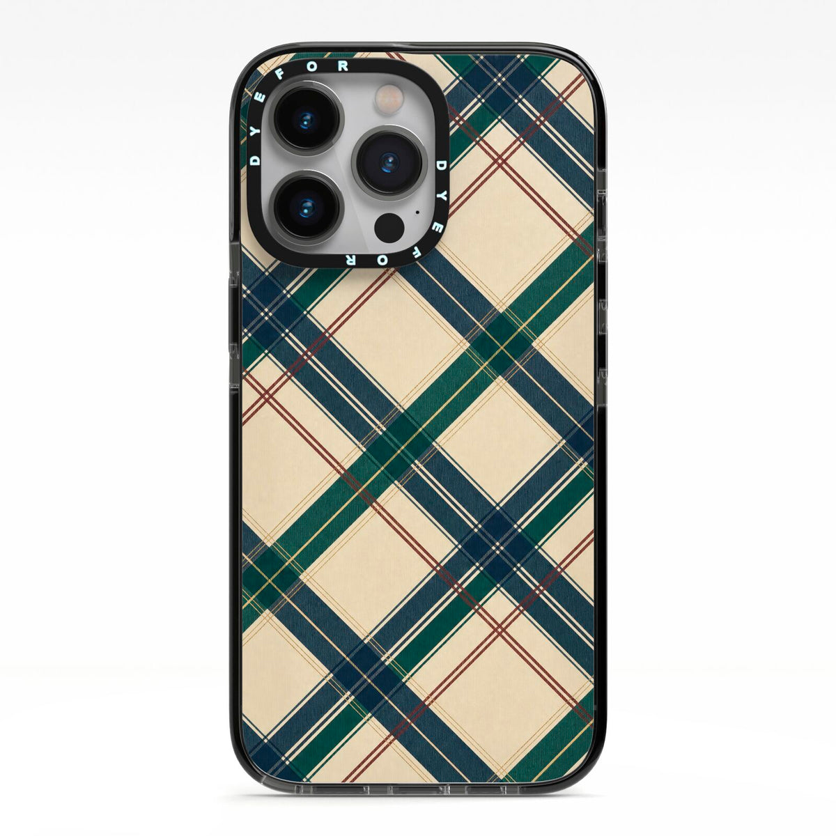 Heritage Club Plaid iPhone 13 Pro Black Impact Case on Silver phone