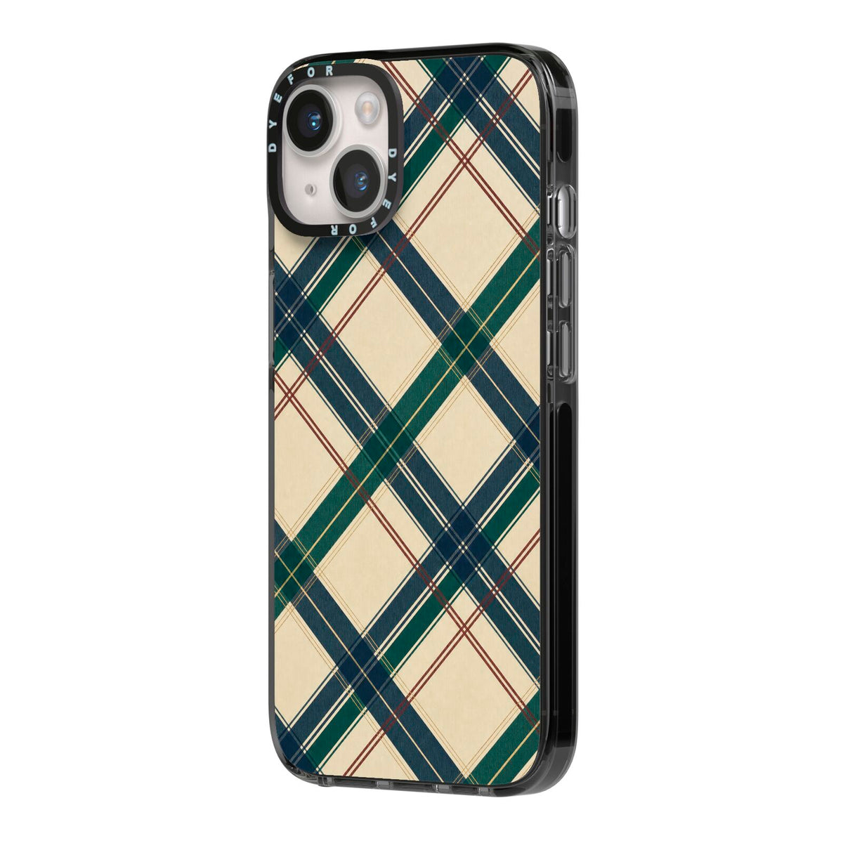 Heritage Club Plaid iPhone 14 Black Impact Case Side Angle on Silver phone