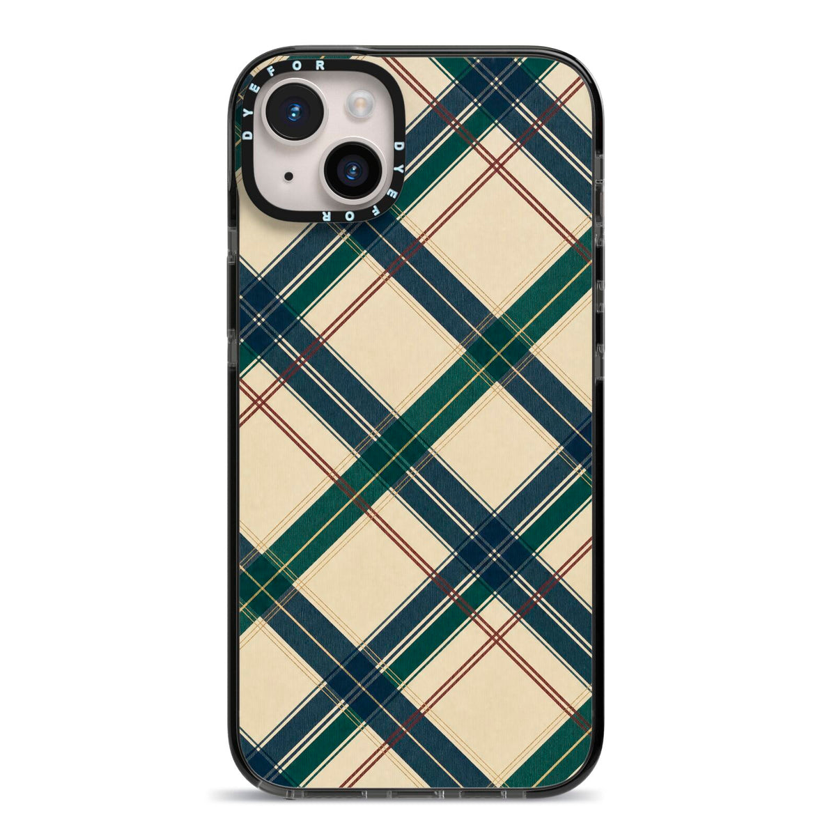 Heritage Club Plaid iPhone 14 Plus Black Impact Case on Silver phone
