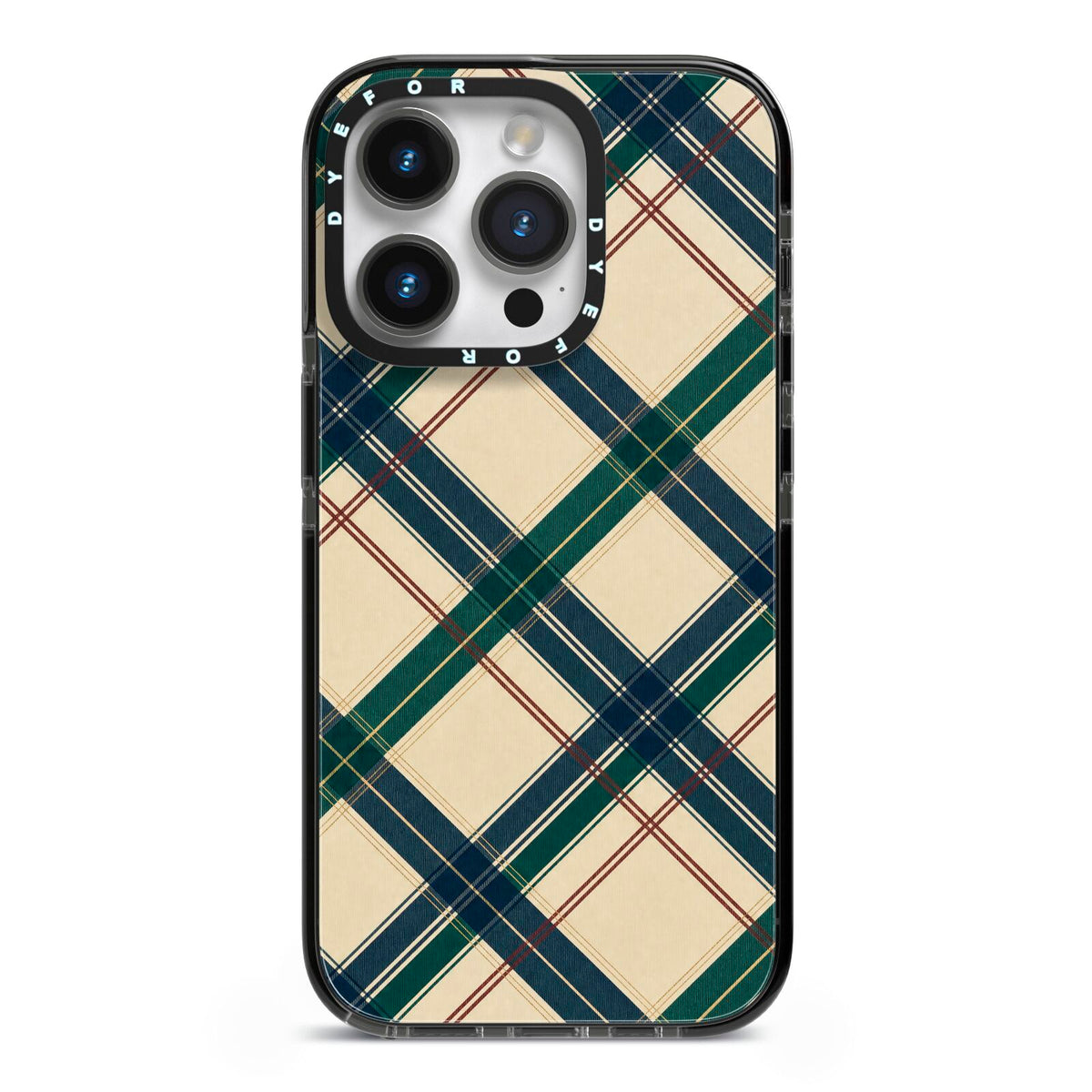Heritage Club Plaid iPhone 14 Pro Black Impact Case on Silver phone