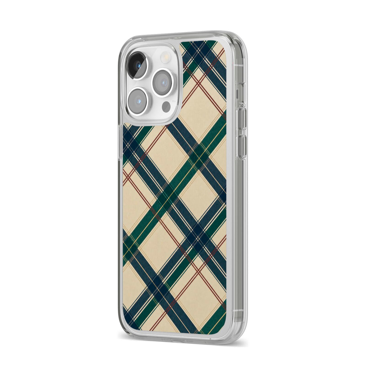 Heritage Club Plaid iPhone 14 Pro Max Clear Tough Case Silver Angled Image