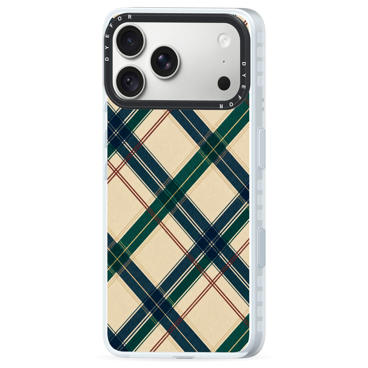Heritage Club Plaid iPhone 18 Pro Black Impact Pre order Case Side Angle on Silver phone