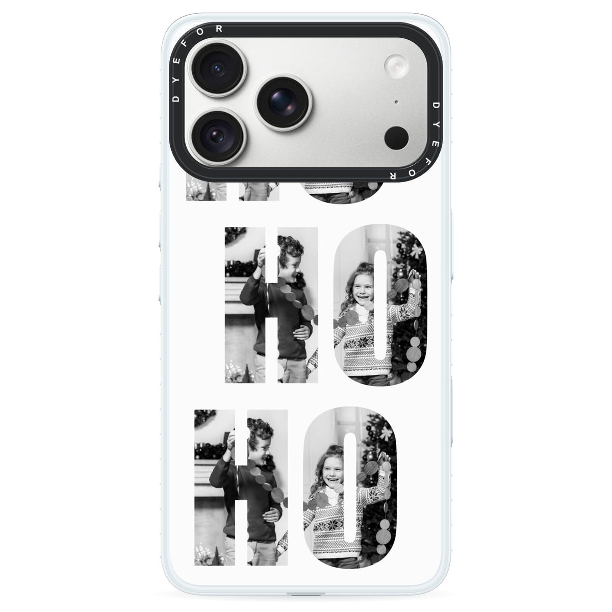 Ho Ho Ho Photo Upload Christmas iPhone 18 Pro Black Impact Pre order Case on Silver phone