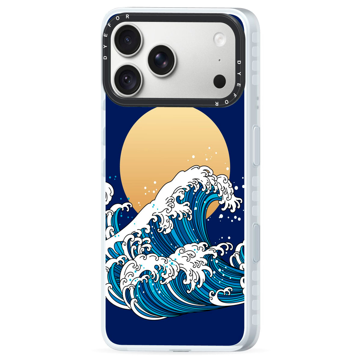 Hokusai Japanese Waves iPhone 18 Pro Max Black Impact Pre order Case Side Angle on Silver phone