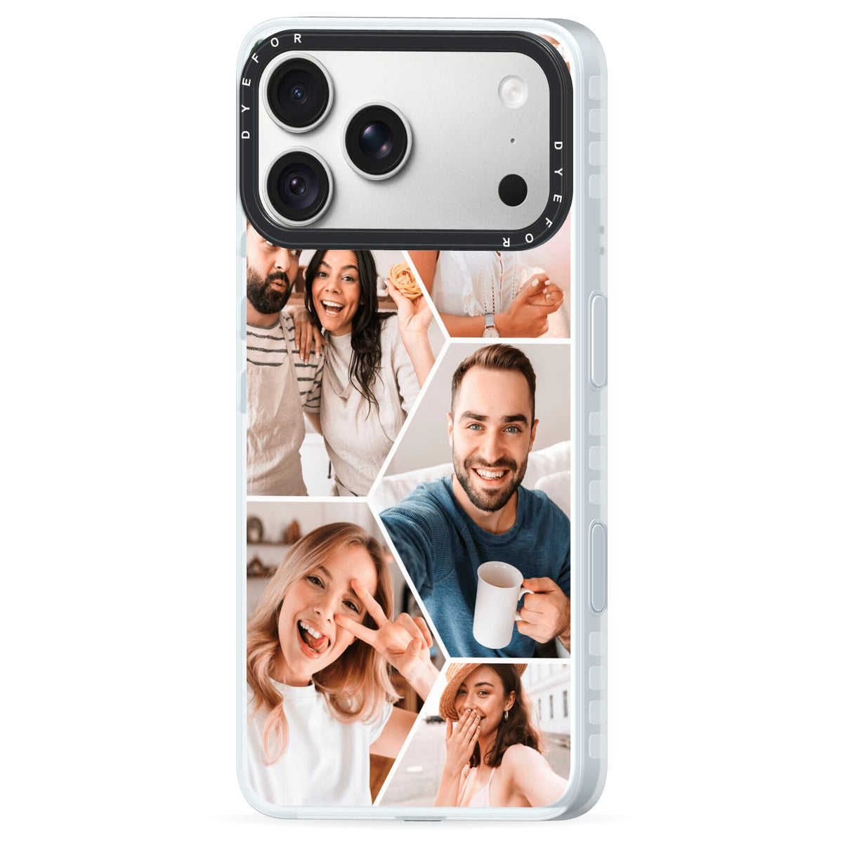 Honeycomb Photo iPhone 18 Pro Max Black Impact Pre order Case Side Angle on Silver phone