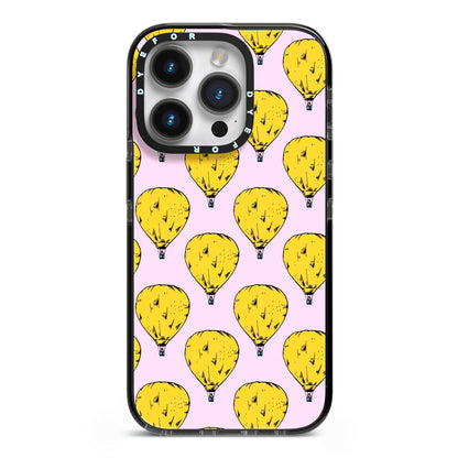 Hot Air Balloon iPhone 14 Pro Black Impact Case on Silver phone