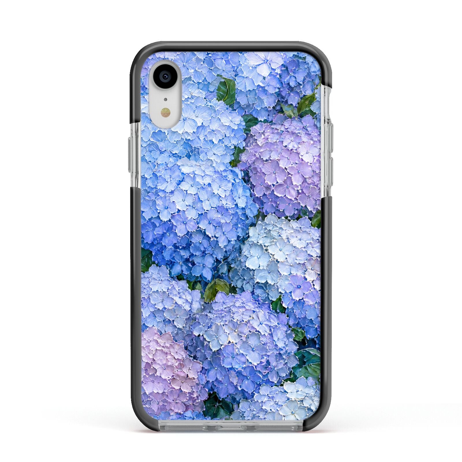 Hydrangea Atelier Apple iPhone XR Impact Case Black Edge on Silver Phone