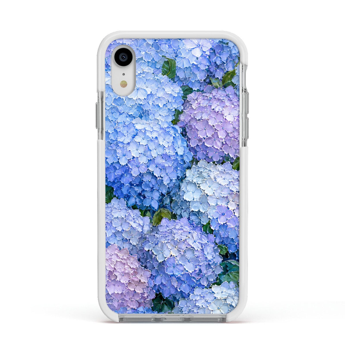 Hydrangea Atelier Apple iPhone XR Impact Case White Edge on Silver Phone