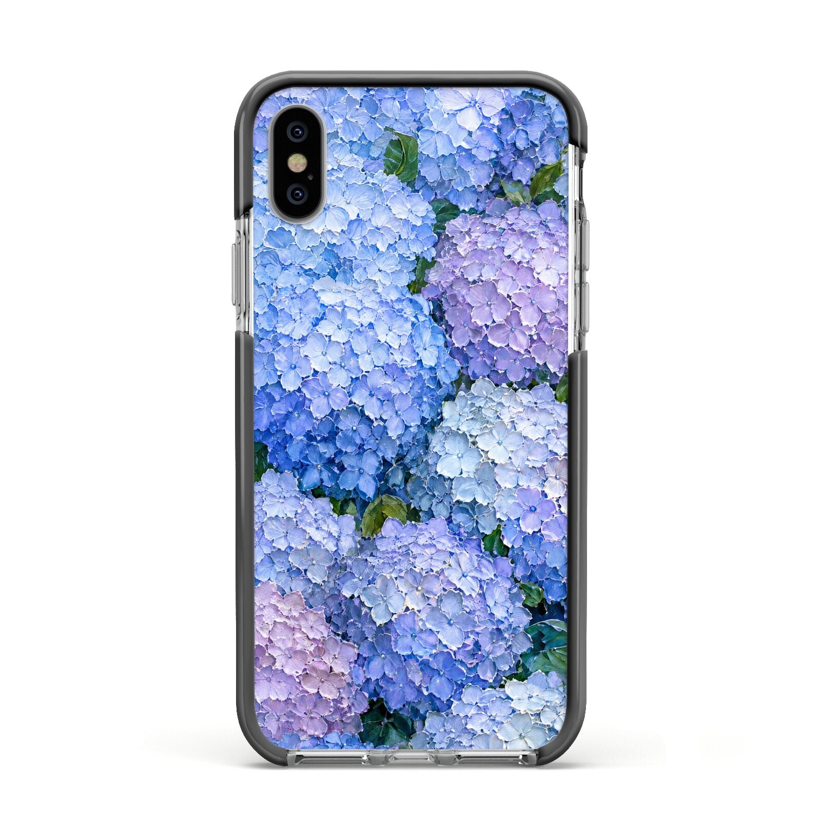 Hydrangea Atelier Apple iPhone Xs Impact Case Black Edge on Silver Phone