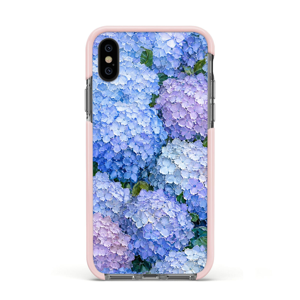 Hydrangea Atelier Apple iPhone Xs Impact Case Pink Edge on Black Phone