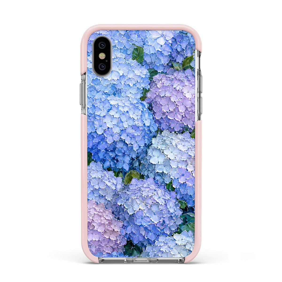 Hydrangea Atelier Apple iPhone Xs Impact Case Pink Edge on Silver Phone