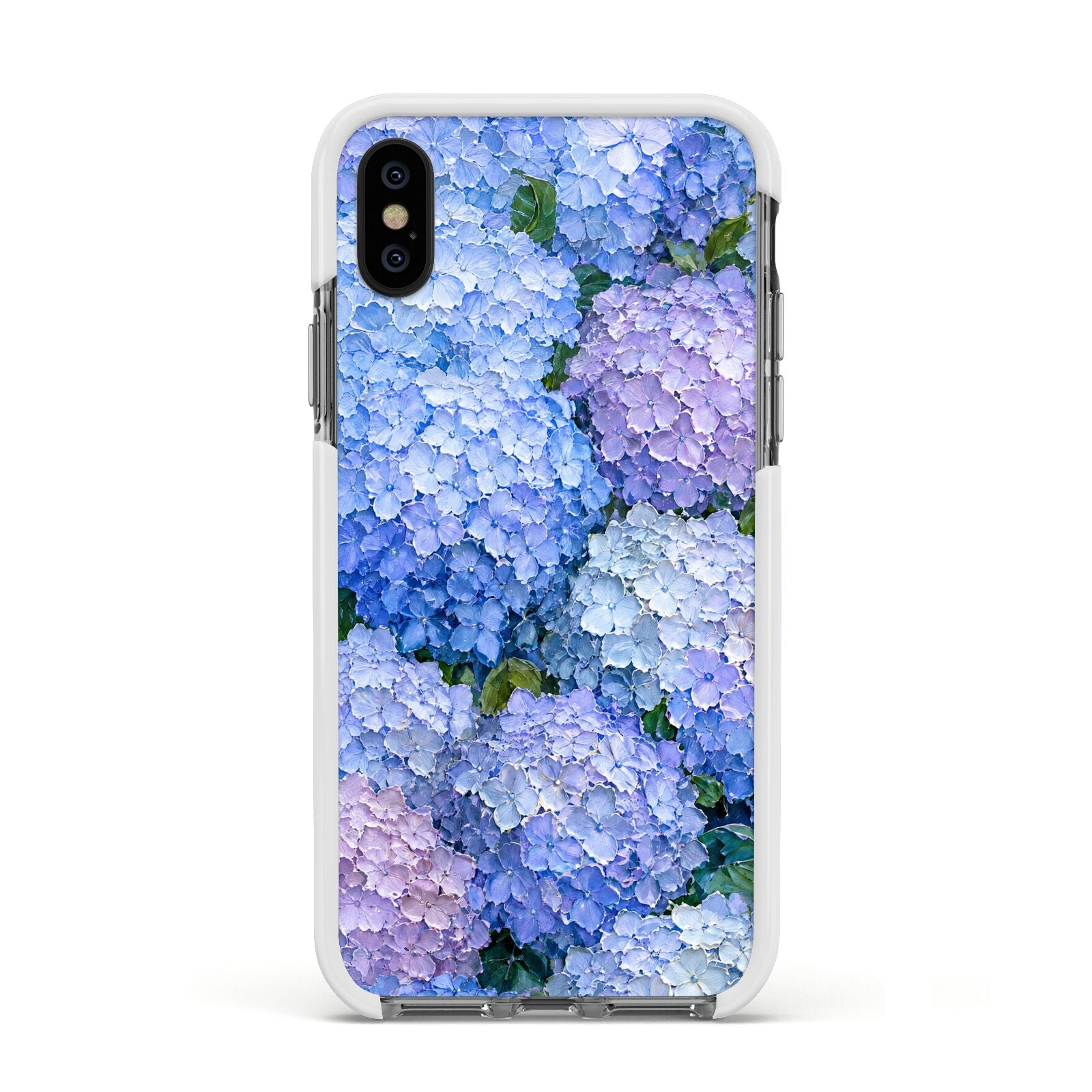Hydrangea Atelier Apple iPhone Xs Impact Case White Edge on Black Phone