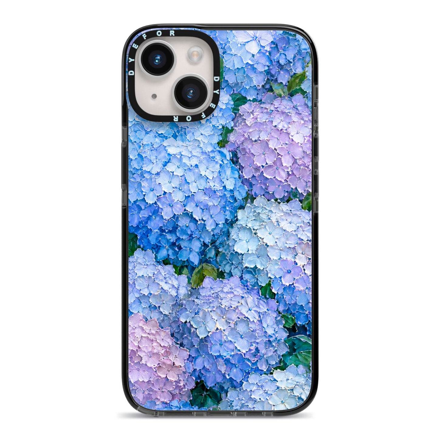 Hydrangea Atelier iPhone 14 Black Impact Case on Silver phone