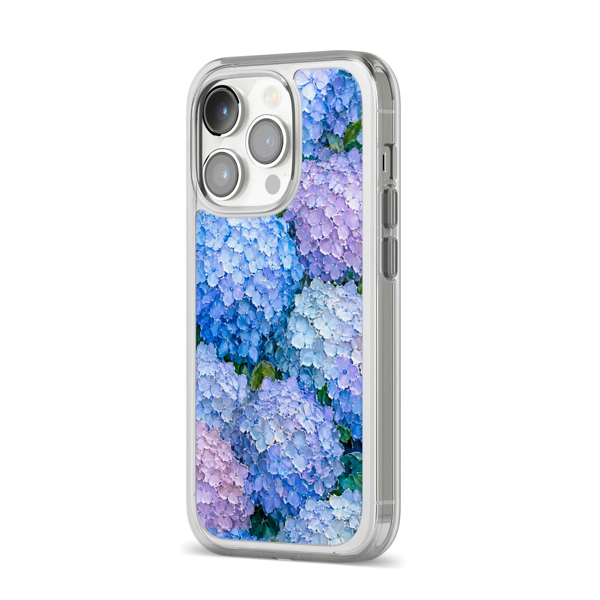 Hydrangea Atelier iPhone 14 Pro Clear Tough Case Silver Angled Image