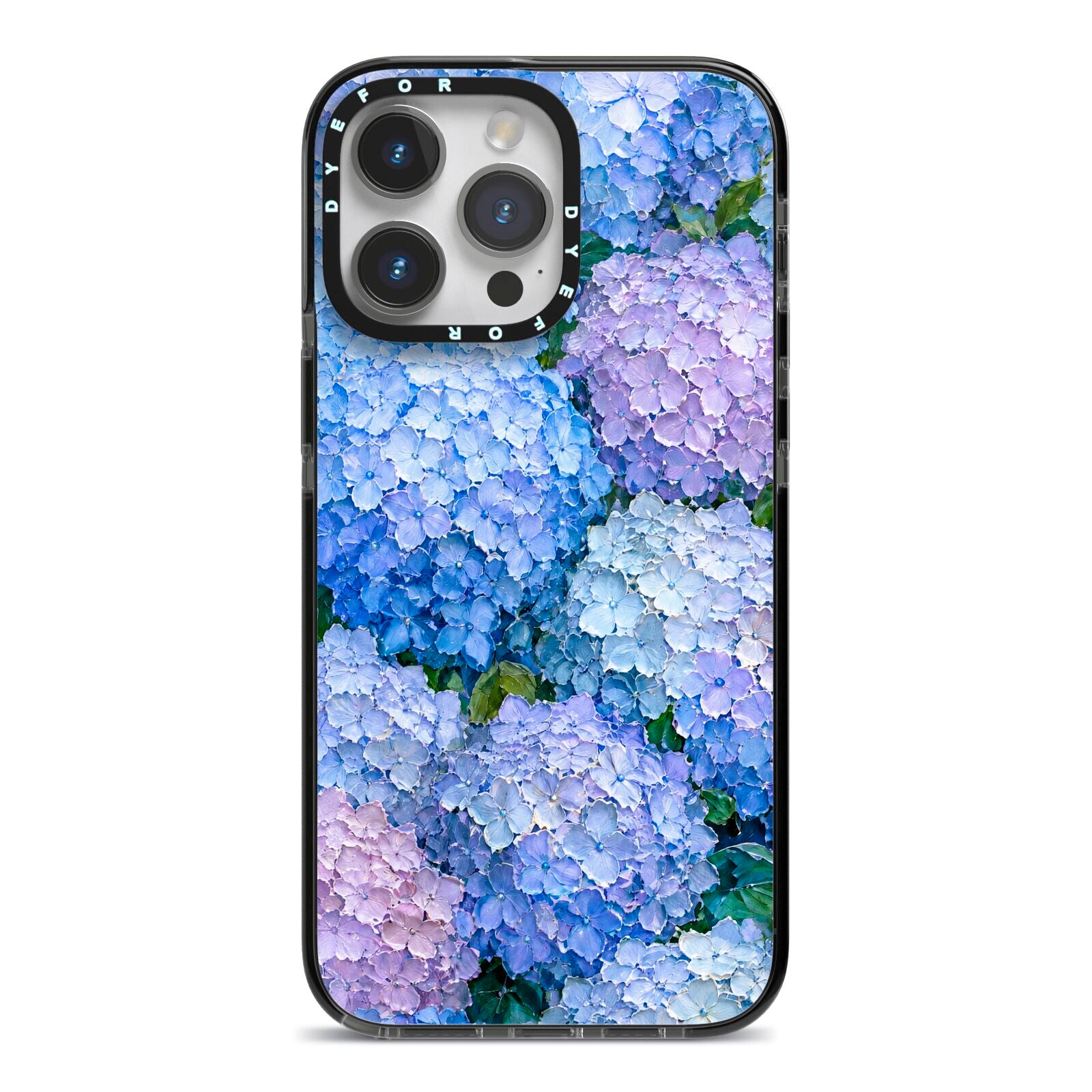 Hydrangea Atelier iPhone 14 Pro Max Black Impact Case on Silver phone