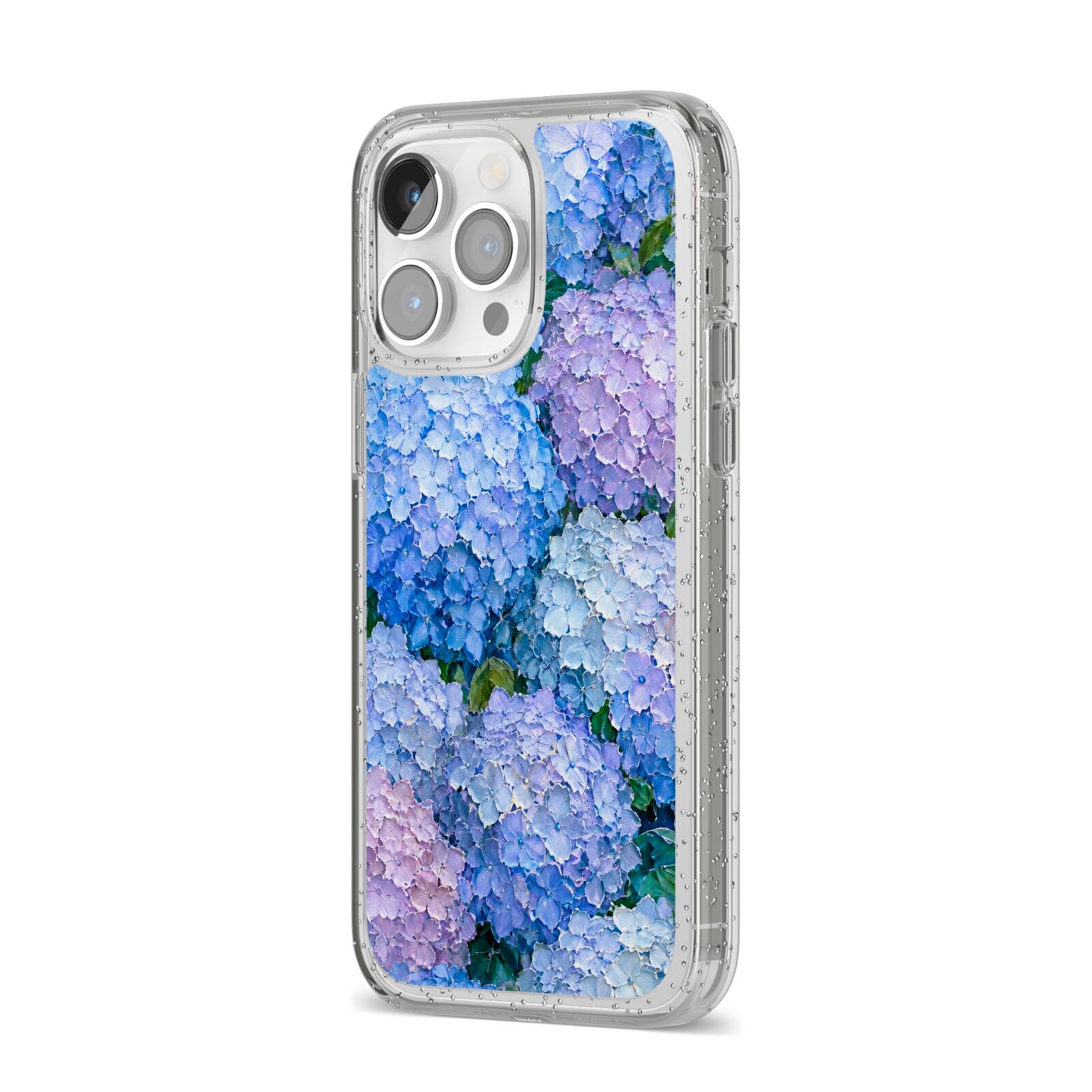Hydrangea Atelier iPhone 14 Pro Max Glitter Tough Case Silver Angled Image