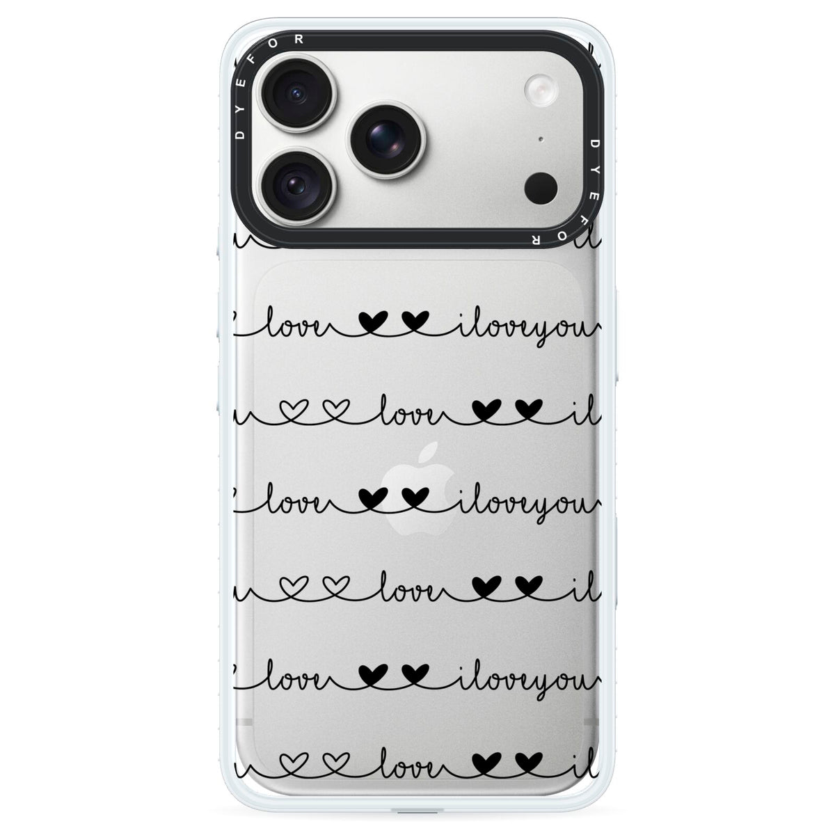 I Love You Repeat iPhone 18 Pro Black Impact Pre order Case on Silver phone