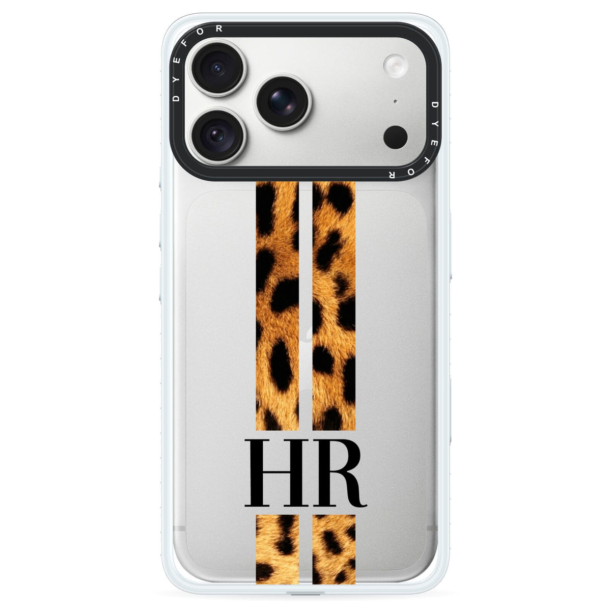 Initialled Leopard Print Stripes iPhone 18 Pro Max Black Impact Pre order Case on Silver phone