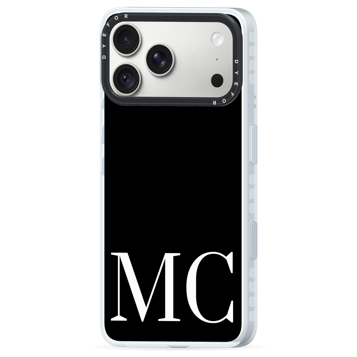 Initials Personalised 1 iPhone 18 Pro Max Black Impact Pre order Case Side Angle on Silver phone