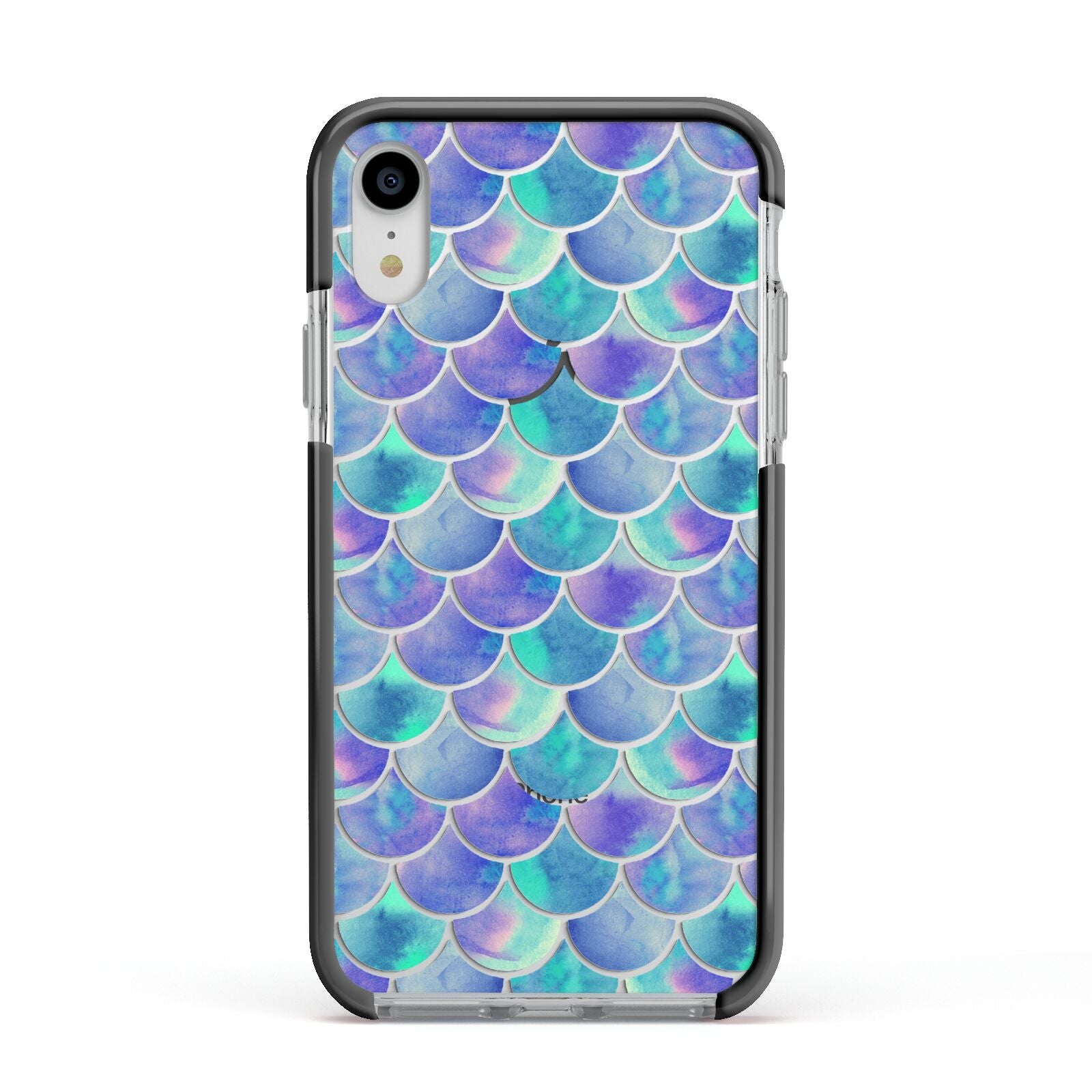 Iridescent Mermaid Scales Apple iPhone XR Impact Case Black Edge on Silver Phone
