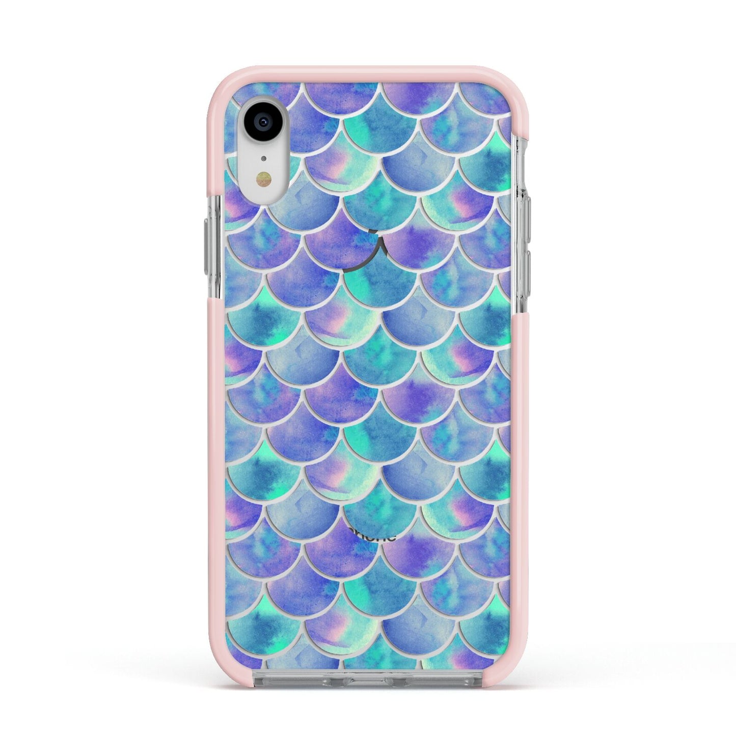Iridescent Mermaid Scales Apple iPhone XR Impact Case Pink Edge on Silver Phone