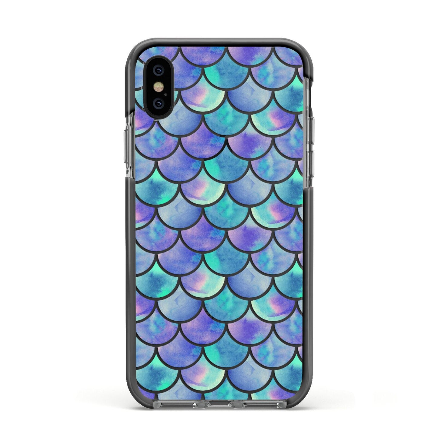 Iridescent Mermaid Scales Apple iPhone Xs Impact Case Black Edge on Black Phone