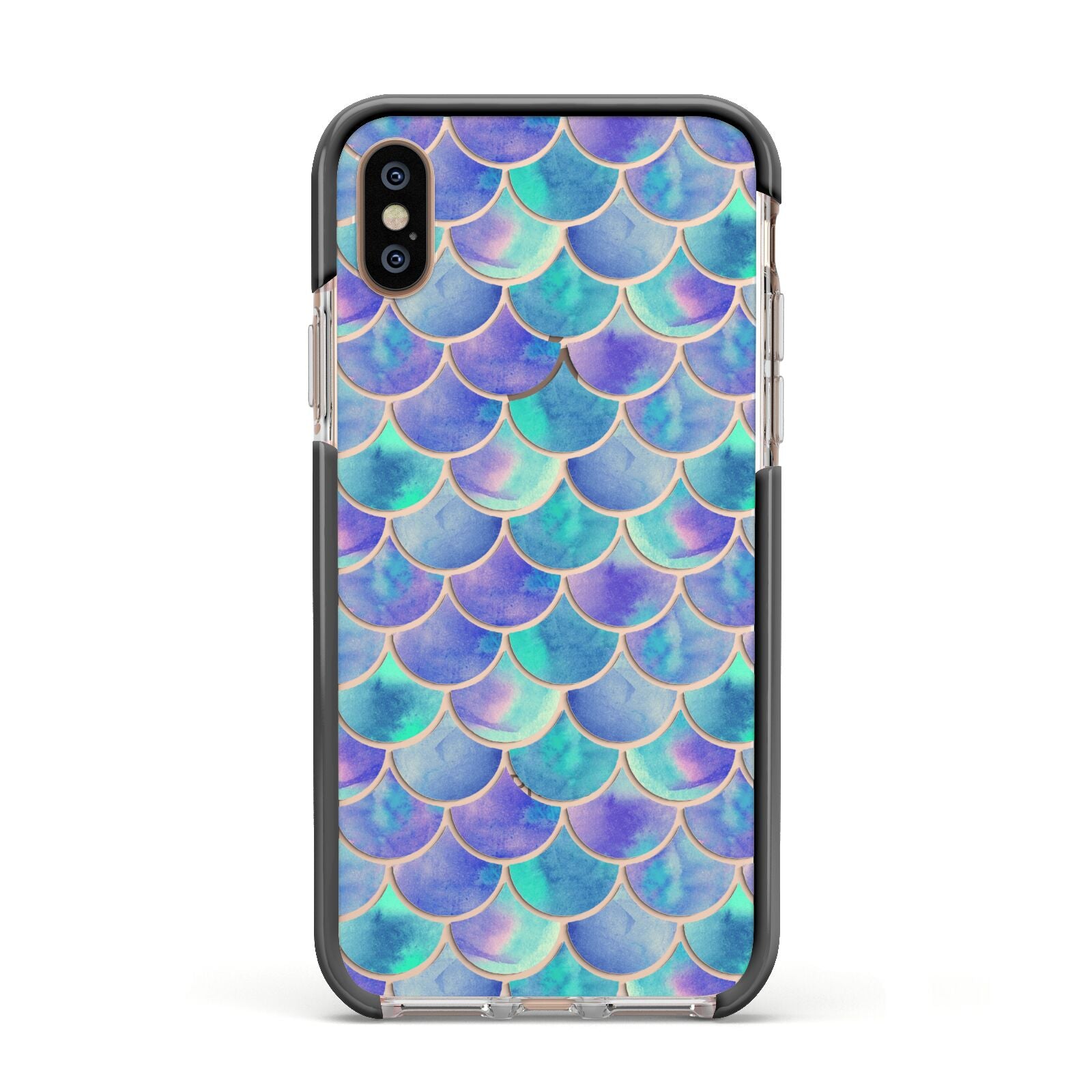 Iridescent Mermaid Scales Apple iPhone Xs Impact Case Black Edge on Gold Phone