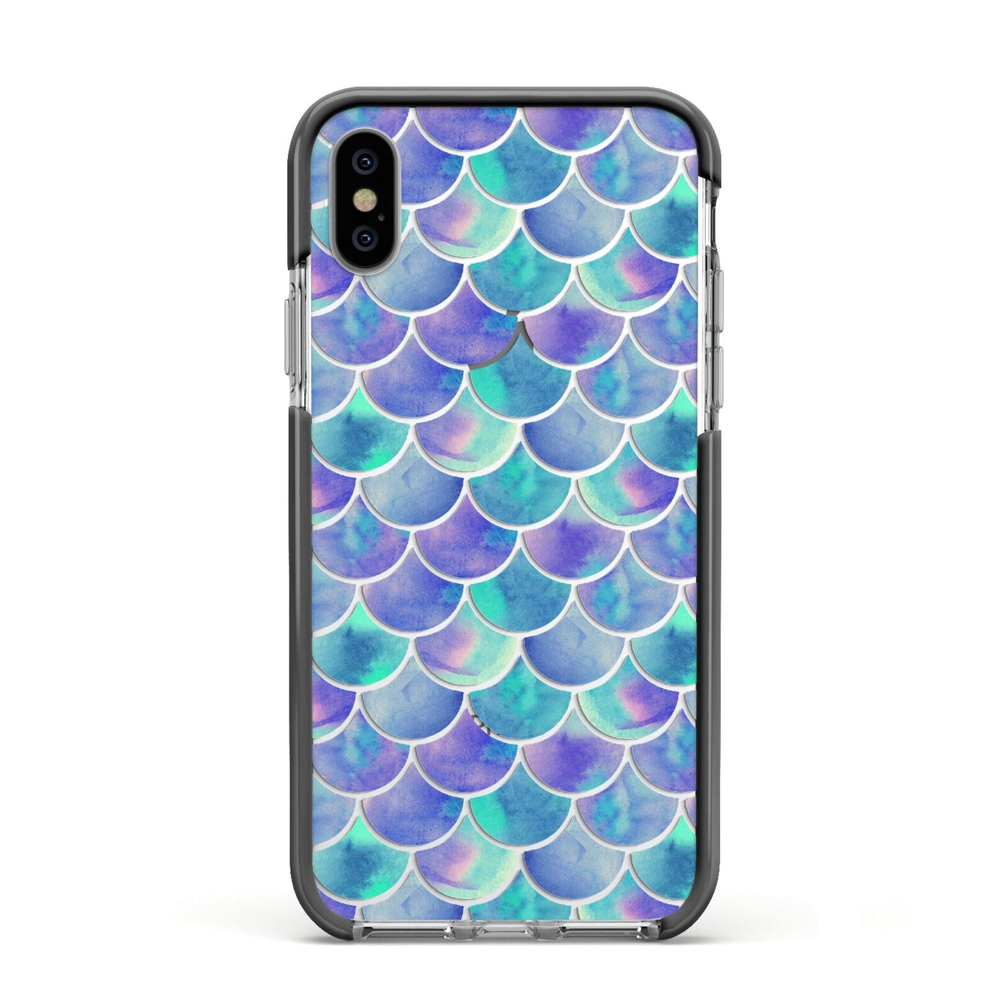 Iridescent Mermaid Scales Apple iPhone Xs Impact Case Black Edge on Silver Phone
