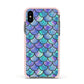 Iridescent Mermaid Scales Apple iPhone Xs Impact Case Pink Edge on Black Phone