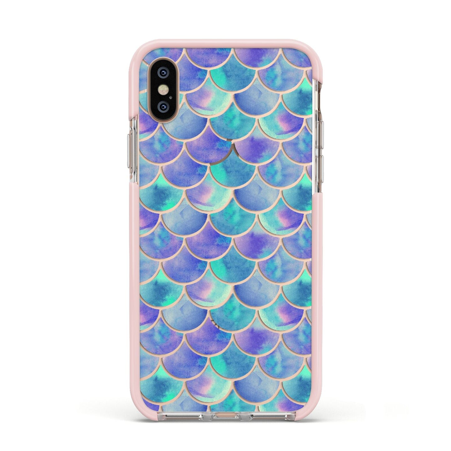 Iridescent Mermaid Scales Apple iPhone Xs Impact Case Pink Edge on Gold Phone