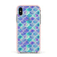Iridescent Mermaid Scales Apple iPhone Xs Impact Case Pink Edge on Silver Phone