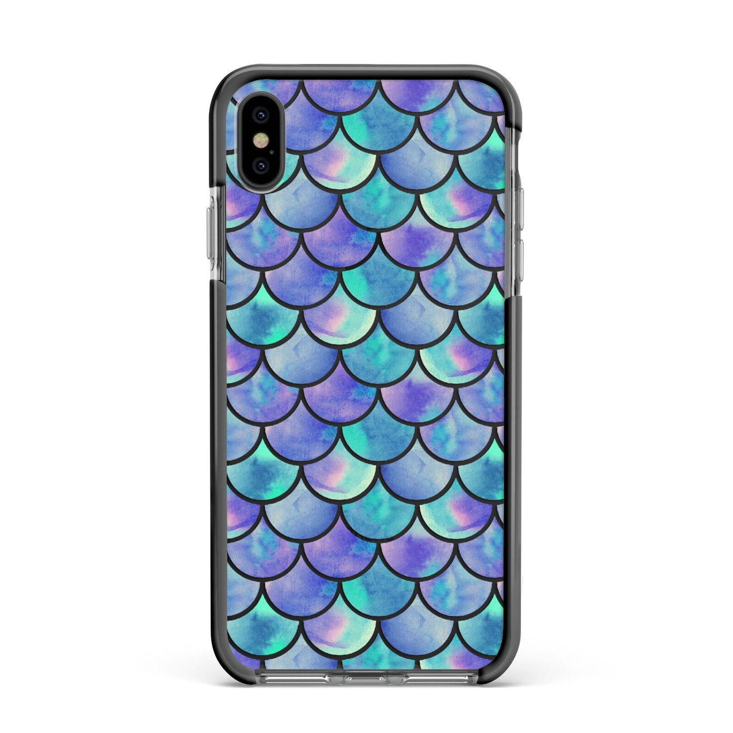 Iridescent Mermaid Scales Apple iPhone Xs Max Impact Case Black Edge on Black Phone