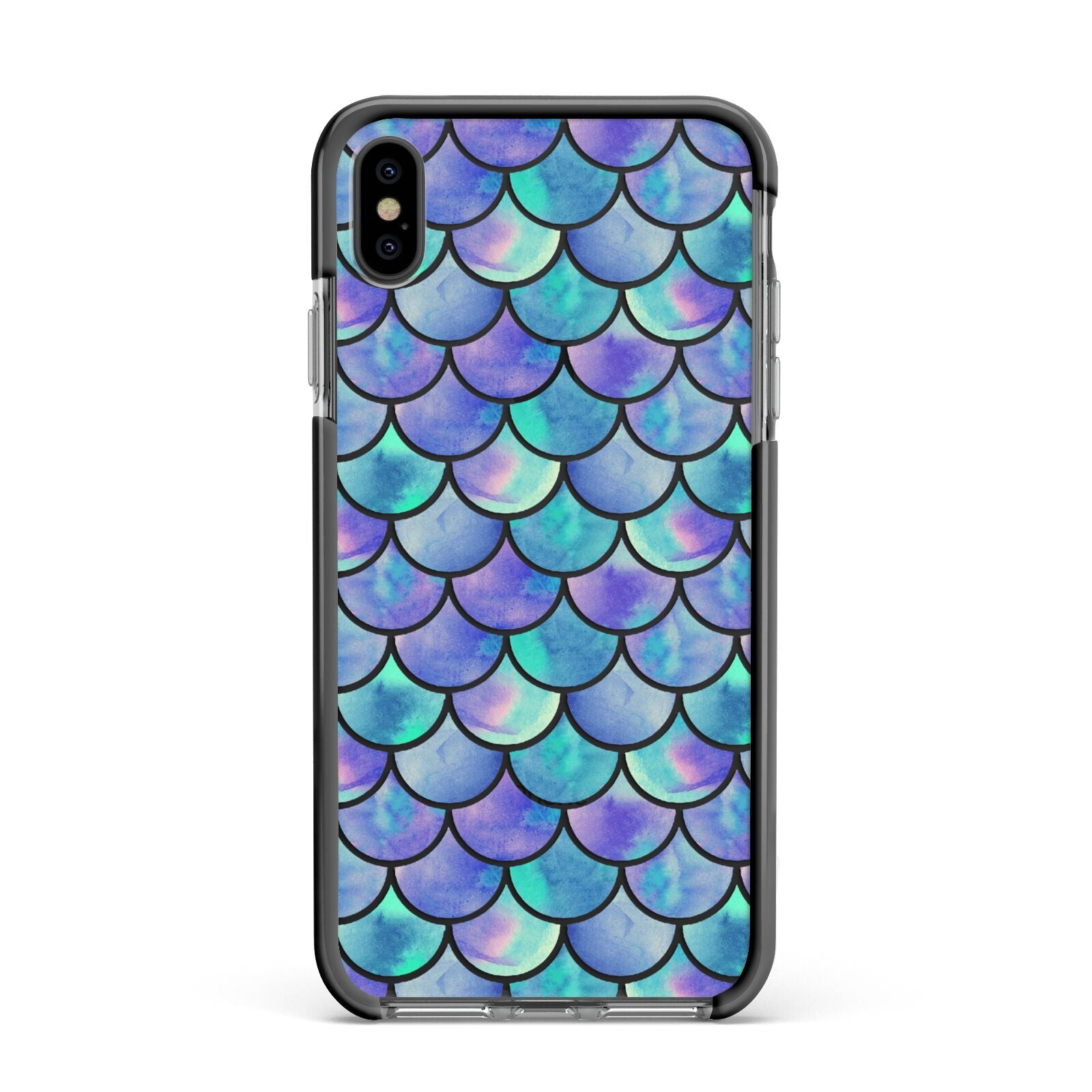 Iridescent Mermaid Scales Apple iPhone Xs Max Impact Case Black Edge on Black Phone