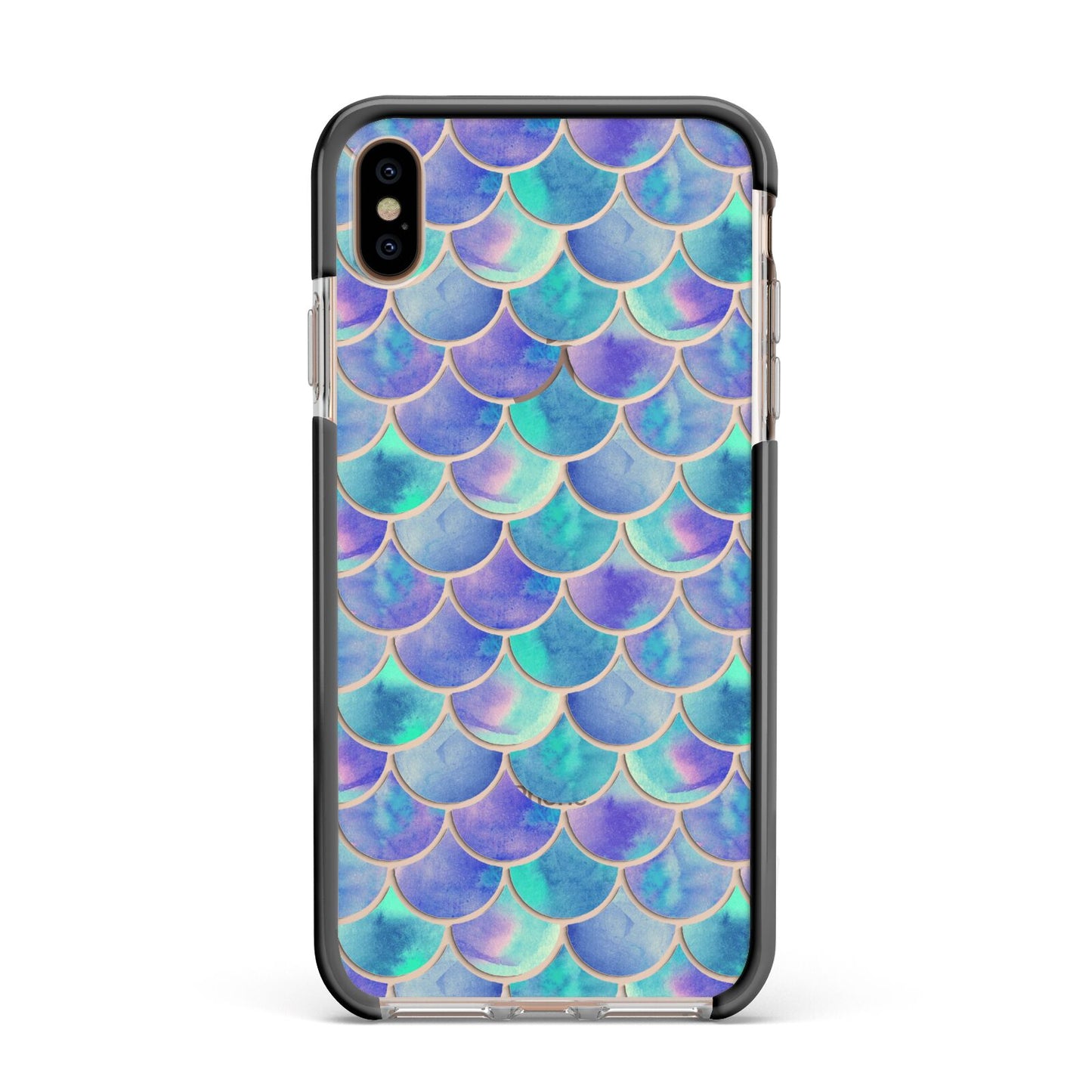 Iridescent Mermaid Scales Apple iPhone Xs Max Impact Case Black Edge on Gold Phone