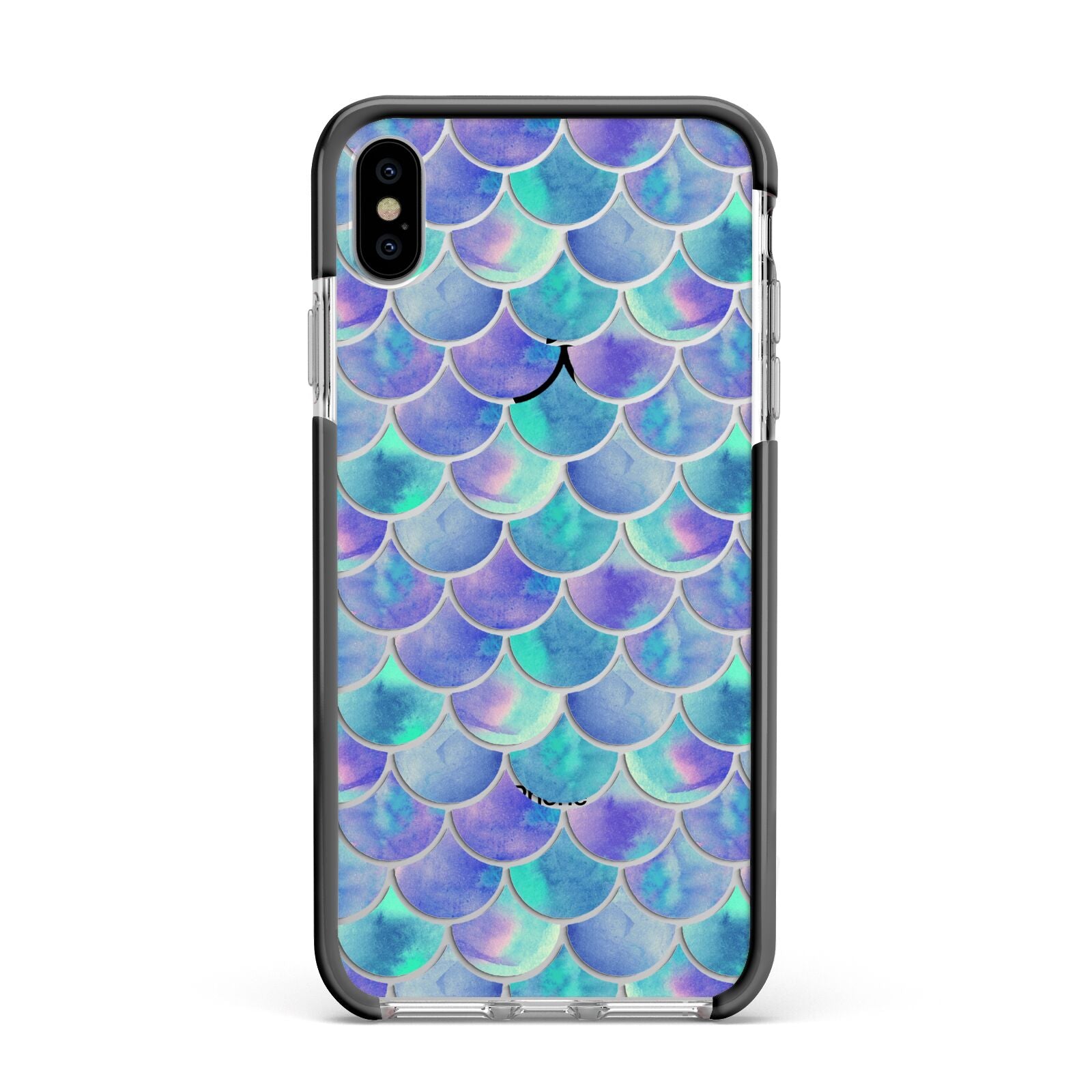 Iridescent Mermaid Scales Apple iPhone Xs Max Impact Case Black Edge on Silver Phone
