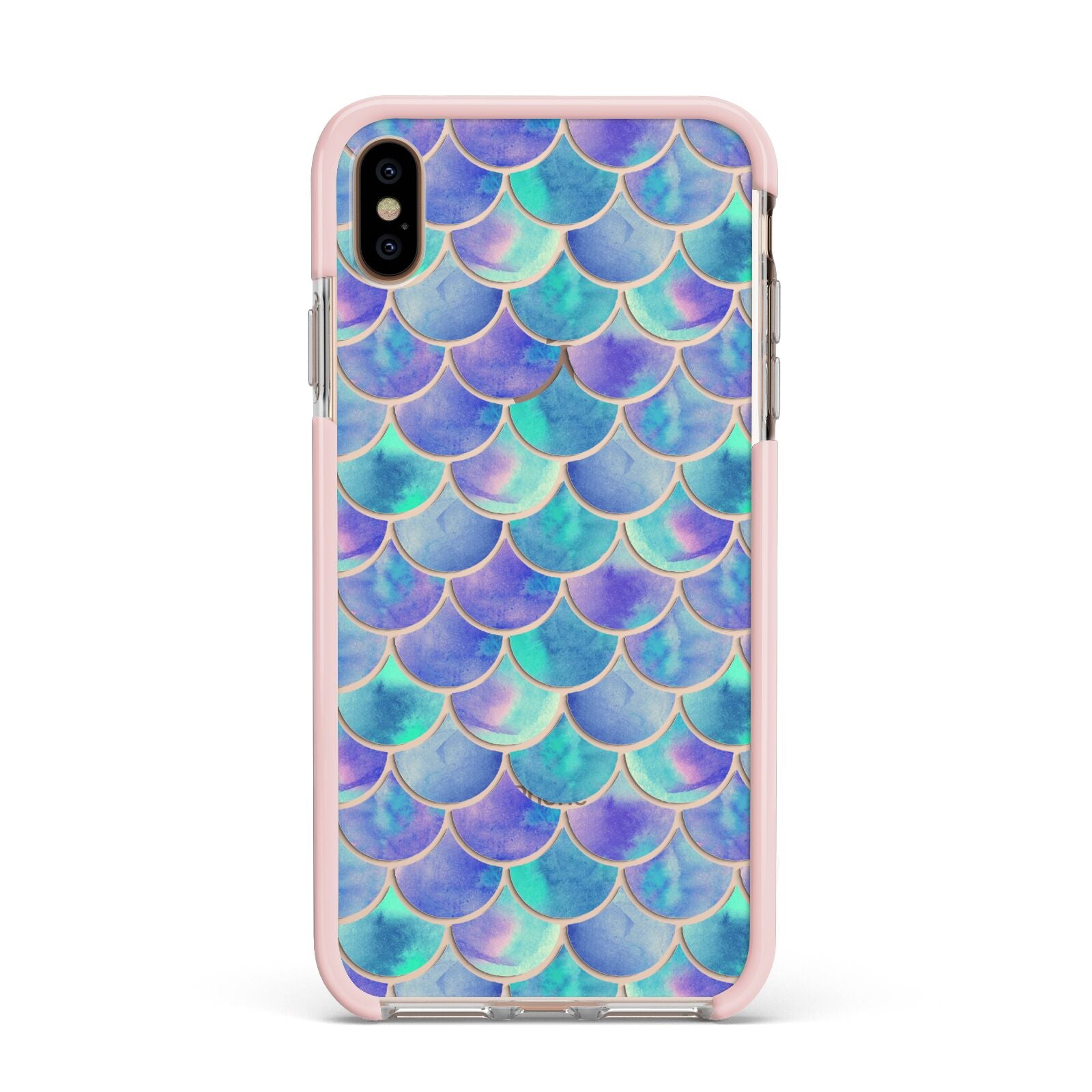 Iridescent Mermaid Scales Apple iPhone Xs Max Impact Case Pink Edge on Gold Phone