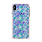 Iridescent Mermaid Scales Apple iPhone Xs Max Impact Case Pink Edge on Silver Phone