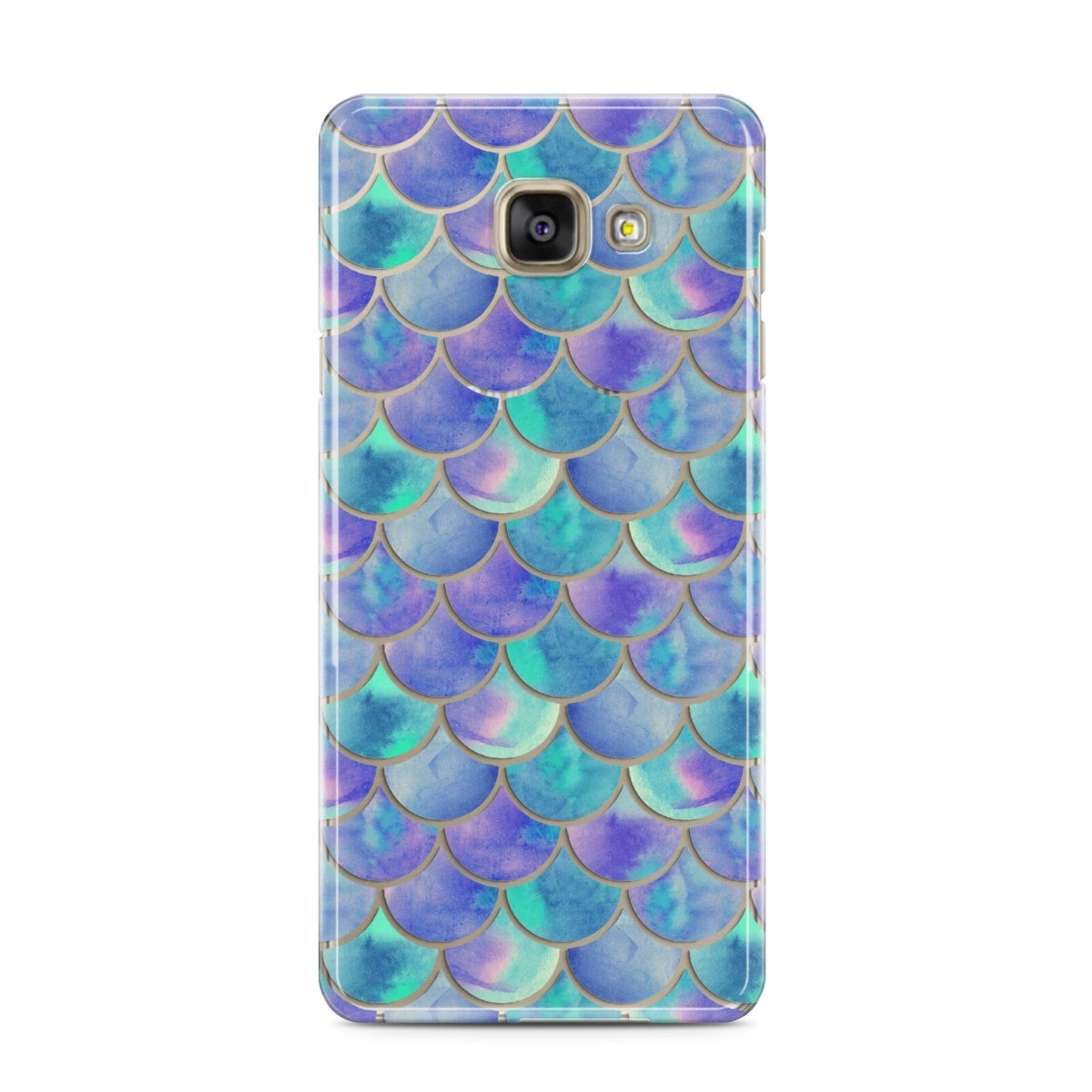 Iridescent Mermaid Scales Samsung Galaxy A3 2016 Case on gold phone