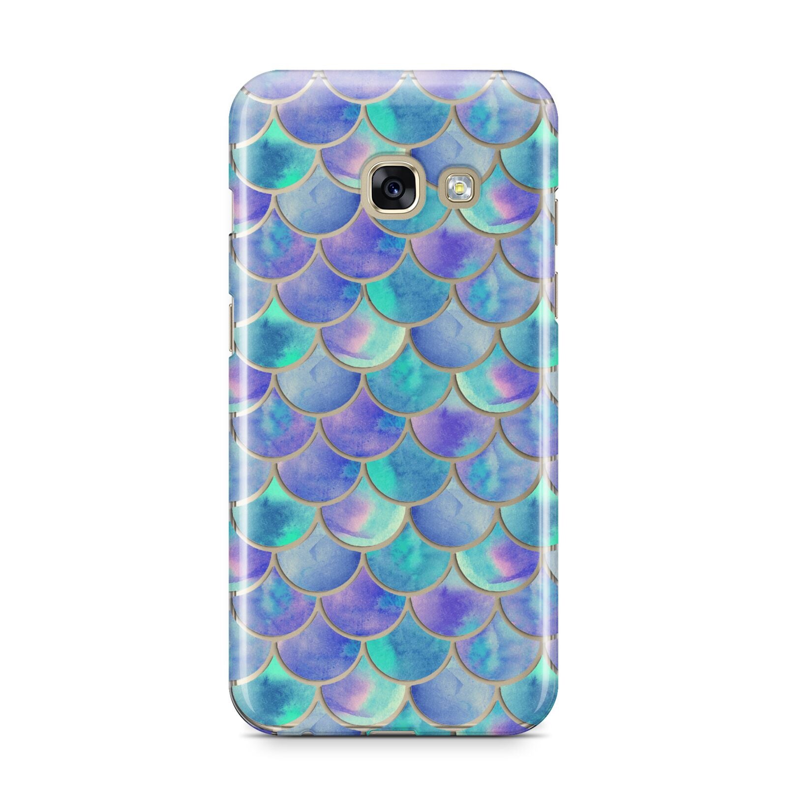 Iridescent Mermaid Scales Samsung Galaxy A3 2017 Case on gold phone